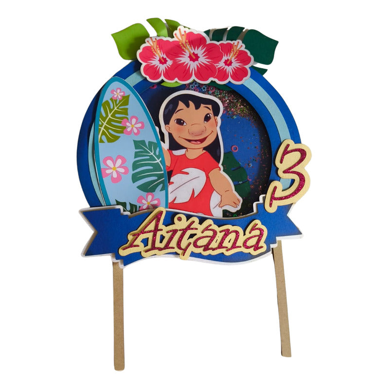 Cake Topper Shaker Lilo Con Tabla De Surf Azul