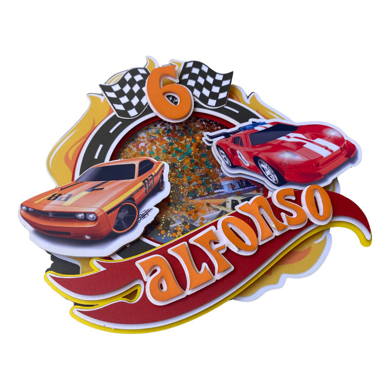 Cake Topper Shaker Hot Wheels De Papel Rojo